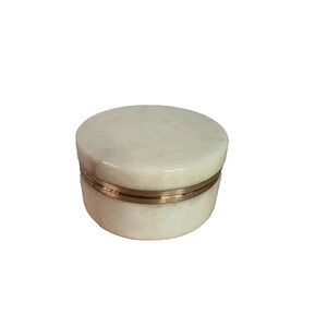 Vintage Italian Alabaster Hinged Trinket Box with Gold Accents GLOWS under UV